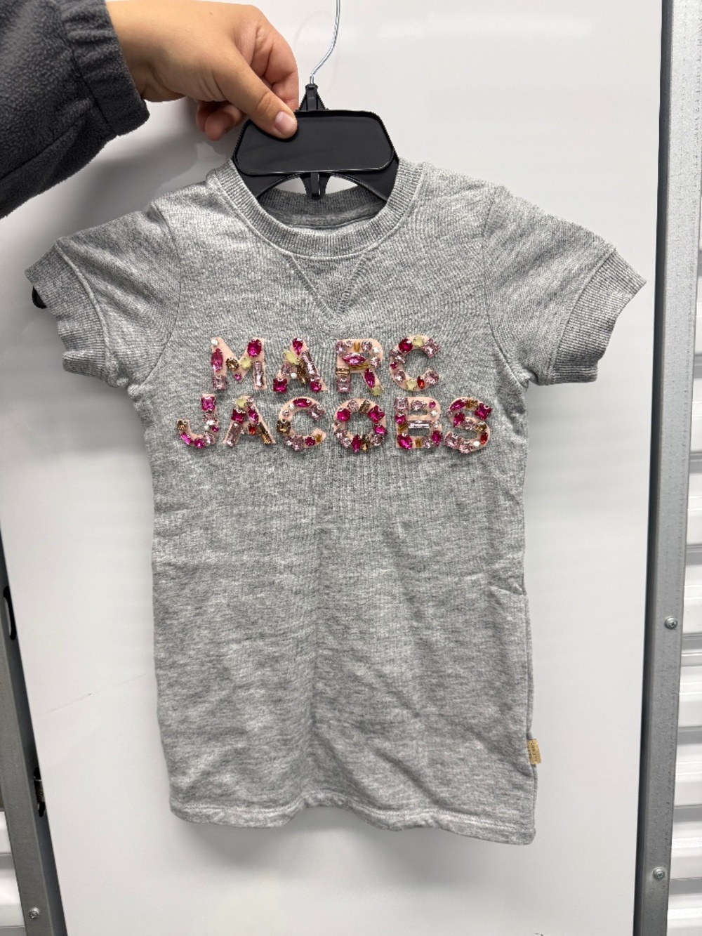 Marc Jacobs Girls Gray Jeweled Logo Short Sleeve T-Shirt Size 8